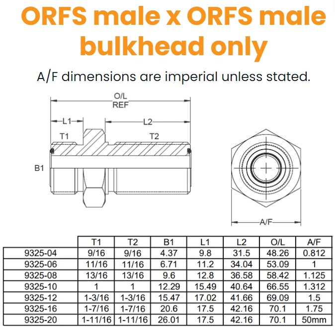 9/16 Orfs M/M Bulkhead Only Hydraulic Adaptor